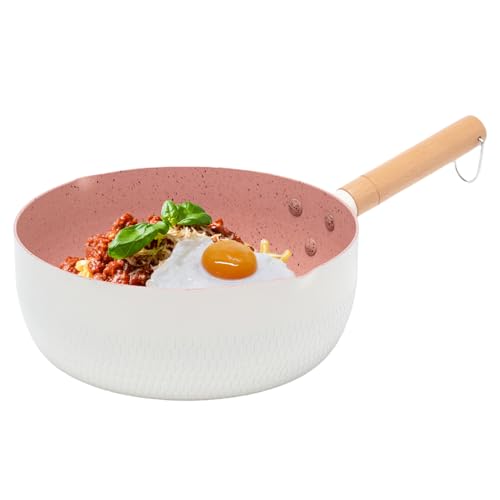 Genérico Sartenes Antiadherentes - Sartén para Inducción,Cacerola Antiadherente Para Comida De Bebé Con Mango De Madera Para Amantes De Cocina Estufa De Gas E Inducción Y Picnic