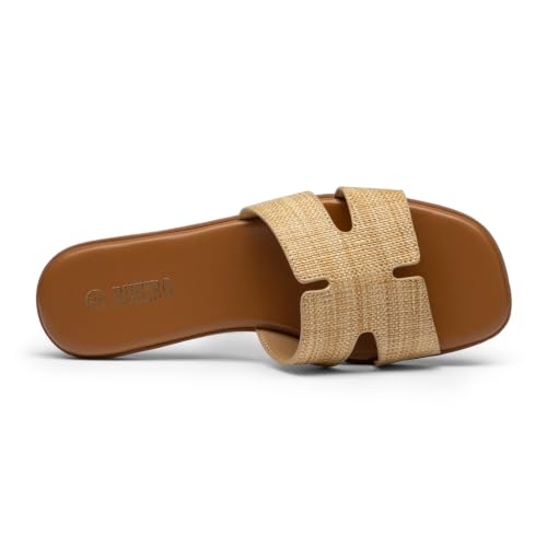 Image of Rihero Flat Sandals Women Dressy Comfortable Slip On Leather Slide Sandals