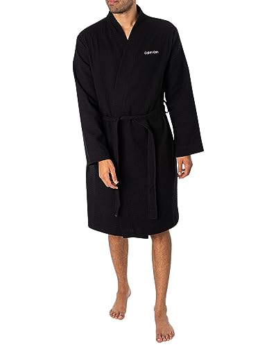 Calvin Klein Hombre Albornoz Robe algodón, Black, L-XL