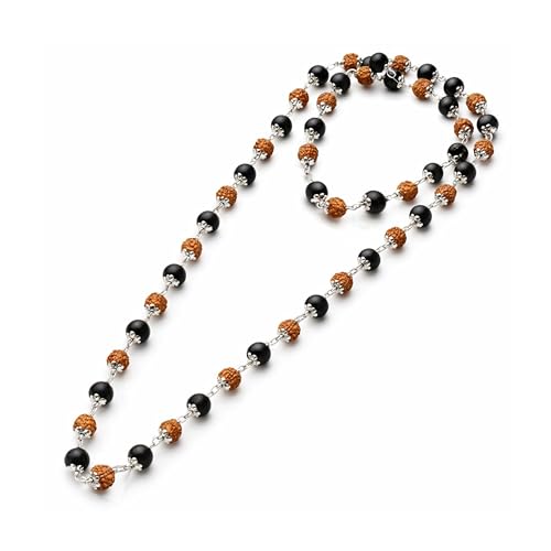 Image of Karungali Malai Silver Plated Original with Rudraksha | 54 Beads Ebony wood Panchmukhi Rudraksha Mala Goverment Lab Test Certification Mala with German Silver-Caps | Authentic Karungali Malai for Spiritual Protection, Wisdom & Positivity | Gift for Men & Women - 1 Piece