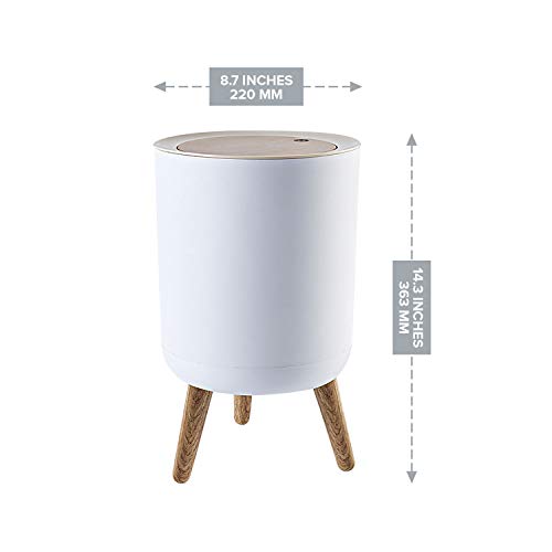 Nordic Style Trash Can (1-Pack) - Push Top Trash Can With Lid - 14.3" X 8.7" White Top Spring Waste Basket - Scandinavian Modern Garbage Can - Round Trash Bin W/ Legs - Kitchen/Bathroom Trash Can I 1.8 Gallon - 7L #TOP1