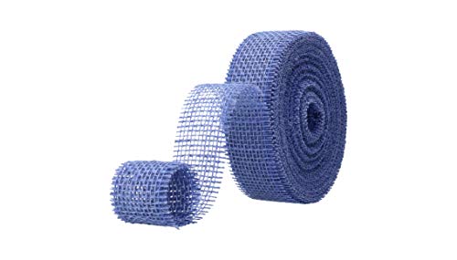 AmaCasa Eco Jutestreifen 4cm breit, 25m Rolle | gestärkter Jutestreifen mit kompostierbarem Etikett | Jute zum Basteln und Verarbeiten (Blau, 4cm/25m) Cover