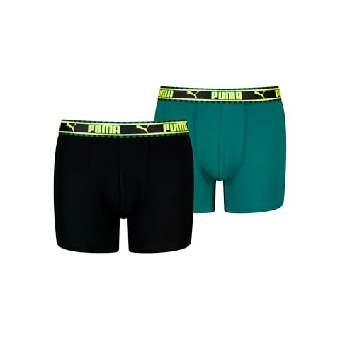 PUMA Boys Dual Logo Boxer Briefs in Black/Green Cover
