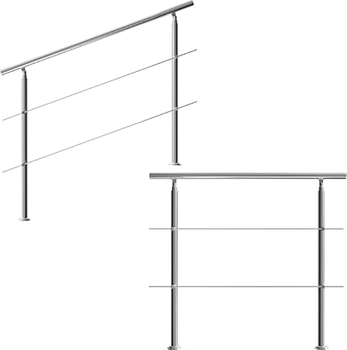 CAVATINY Edelstahl Handlauf Geländer für Treppen Brüstung Balkon mit 2 Querstreben - Innen und Außen Handlauf Geländer Treppengeländer Edelstahl Brüstung Balkon (160CM, 2 Querstreben)
