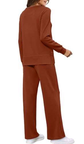 Image of WIHOLL Women's 2 Piece Lounge Sets Sweatshirt Casual Travel Outfits Fashion Wide Leg Tracksuit Cozy Sweatsuits