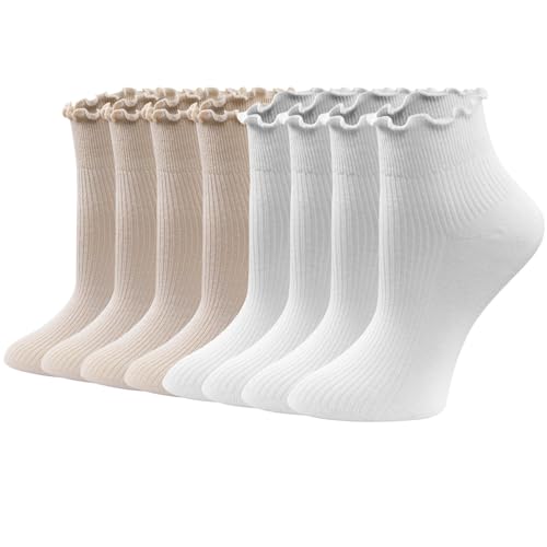 Image of 8 Pairs Cute Ruffle Frilly Ankle Socks Women, Lace Lettuce Socks