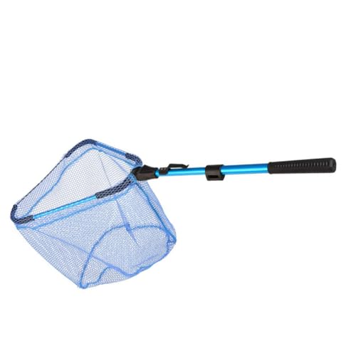 TOYANDONA Épuisette De Pêche Télescopique en Alliage D'aluminium 2 Sections Bleu Filet Résistant Portable pour Pêche en Extérieur Bassin Et Aquarium
