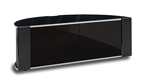 MDA Designs Sirius 1200 Remote Friendly Beam Thru Glass Door Gloss Piano Black Profile & Silver Trim up to 55" LCD/Plasma/LED Cabinet TV Stand - Image 4