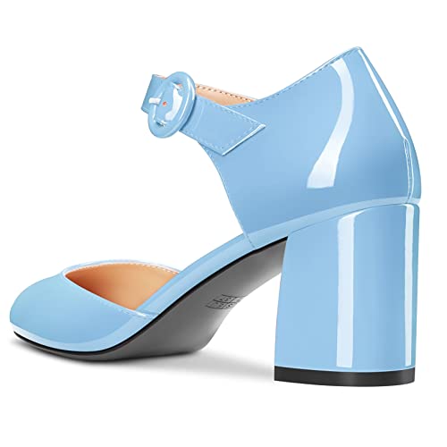 NobleOnly Women Mid Chunky Block Heel Round Toe Buckle Two-Piece Pumps Cute Dress Party Shoes 2.6 Inches Heels3