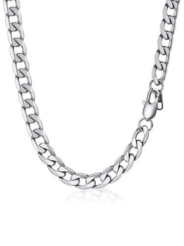 PROSTEEL Halskette Herren Panzerkette Edelstahl Kette Damen Gliederkette Kubanische Edelstahlkette Schmuck Männer Kette 46CM lang 9MM breit in Silber