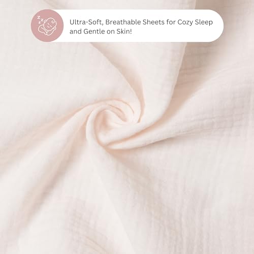 Image of Muslin Bassinet Sheets for Dream On Me, Baby Delight Snuggle Nest, Graco, UPPAbaby, Snoo, Primo Bassinet by TansyPanda, 3PC, 16x32 Inch, Skin Friendly, Ultra Soft, Breathable, Unisex Boys Girls, Pink