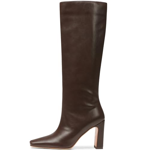 Image of Lovee Cosee Knee High Boots for Women Square Toe Chunky Heeled Boots with Side Zipper Fashion Dress Elastic Tall Boots