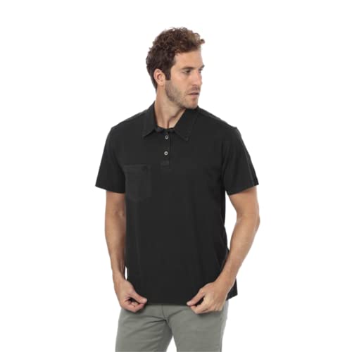 Camisa Polo Hugo Deleon Bolso Confort Sarja Preta Cor:Preto 01;Tamanho:G1*