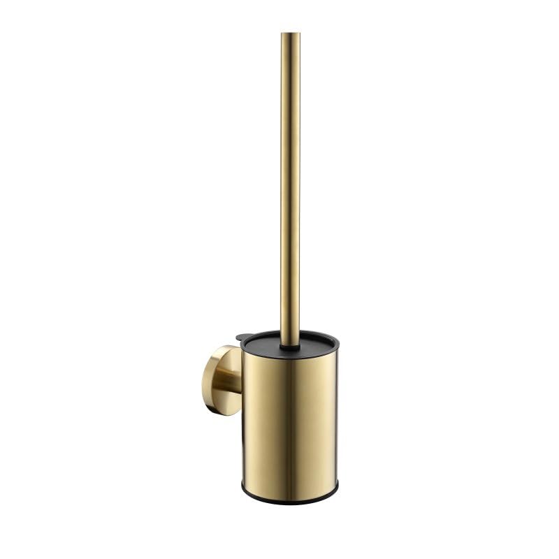 Toilettenbürste und -Halter aus Edelstahl, Wandmontage, Langer Griff, robuster Badezimmer-Reinigungswerkzeug, gebürstetes Gold