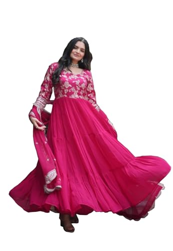 Image of Dresser Women's Embriodered Round Neck Flared Anarkali Kurta Set