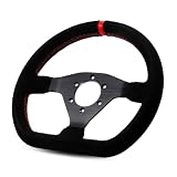 QSmtdkAMa 300mm Racing Steering Wheel Flat Suede Drift Car PC Game Controller Universal PCD 70mm(Stitching red)