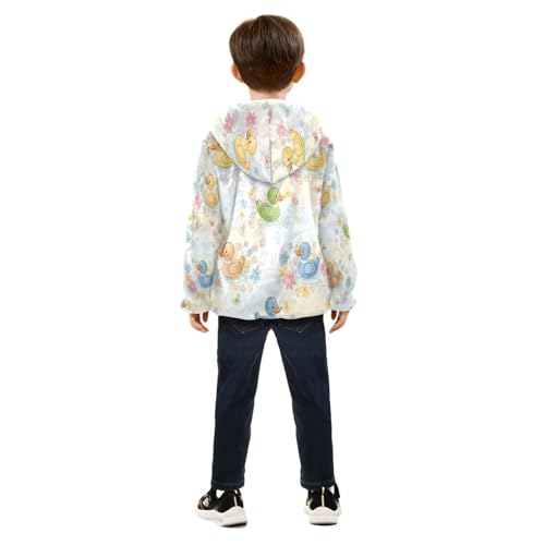 Ducks Flowers Butterflies Toddler Fleece Jacket Girl Boys Hooded Fleece Jacket Coat Warm Outwear Zip-up 3-10T4