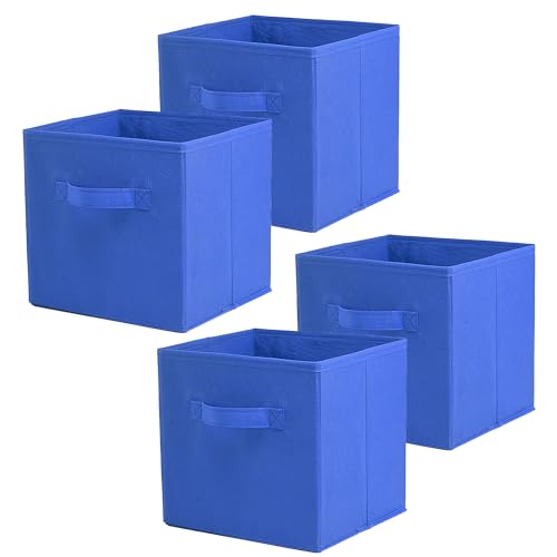 Image of Kuber Industries (Pack of 4) Foldable Storage Box | Multipurpose Storage Organizer For Clothes | Plain Wardrobe Organizer for Book, Stationary & Toys | 11 Inch | Royal Blue
