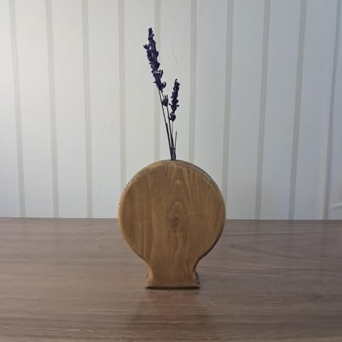 Antik Meşe Renk Masif Çam Ahşap Vazo ve Çiçeklik, 16x16 cm, El Yapımı Mat Vernikli, Lavanta ile Kurutulmuş Çiçek Uyumlu