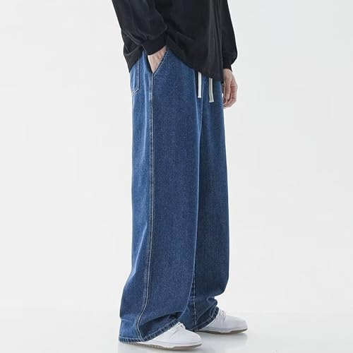 Baggy Jeans for Men Casual Loose Fit Joggers Elastic Waist Drawstring Straight Leg Boyfriend Denim Pants2