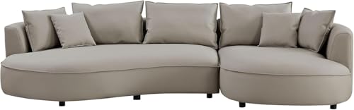 Image of Modern Curved White Sofa Couch with Plush Pillows - 4 Seater Upholstered Living Room Sofa | Contemporary Minimalist Design for Home, Office & Lounge.