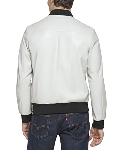 DKNY Men's Faux Leather Varsity Bomber Jacket4