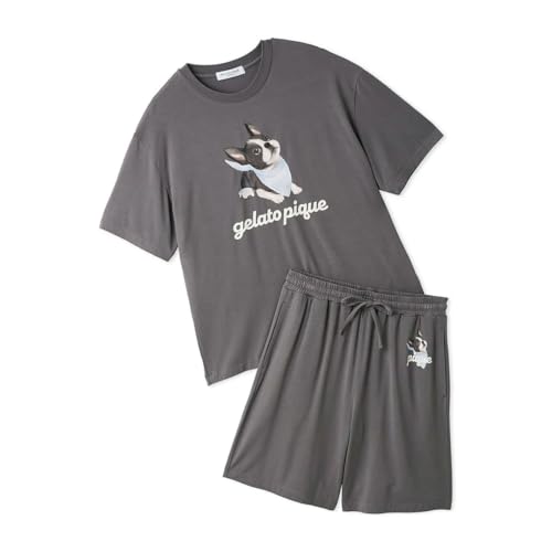 [ジェラート ピケ] HOMME メンズ 接触冷感 レーヨンドッグワンポイントTシャツ＆ハーフパンツセット ルームウェア(DGY-濃グレー、M)の商品画像（Amazon）