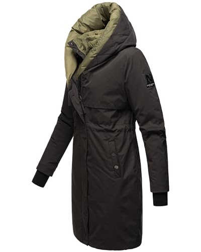Navahoo Damen Mantel lange warme Winter Steppjacke mit Kapuze und magnetischen Elementen Snowelf Black Gr. M