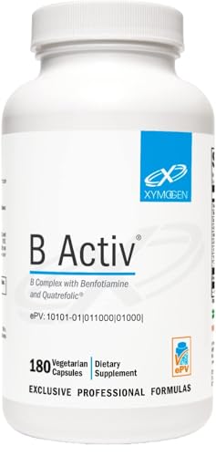 XYMOGEN B Activ Vitamin B Complex with Benfotiamine, Methylfolate, Biotin, Vitamin B6 & B12 (Methylcobalamin b12) - Energy Supplements for Adrenal & Mood Support (180 Capsules)