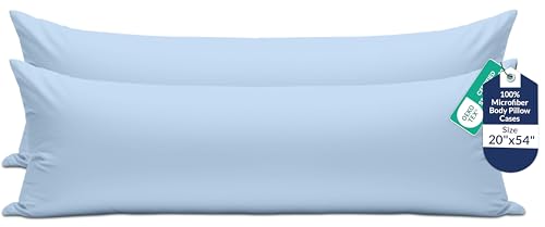 Image of ROYALE LINENS Body Pillow Cover - Double Brushed 1800 Microfiber - 20 inchx54 inch with Hidden Zipper Closure - Wrinkle & Fade Resistant - Super Soft Body Pillowcase (Lake Blue, Pack of 2)
