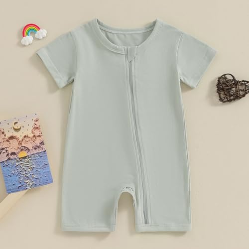 Merqwadd Baby Boy Girl 2 Pack Romper Short Sleeve Zipper Jumpsuit Plain Summer Clothes4