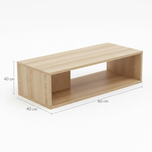 Image of FURLAY Aura Engineered Wood Coffee Table, Minimalist Matte Classic Oak Coffee Table - 80cm Center Table with Asymmetrical Open Storage & Sleek Geometric Design for Living Room (FWTC5-Classic Oak)
