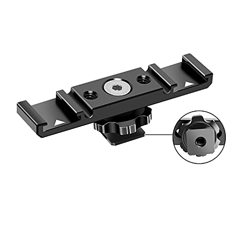 Atmoshue Dual Cold Shoe Mount Mount Camera Hot Shoe Adapter Dual Cold Shoe Mount Extension Pole with Hot Shoe Adapter/Cable Slot Bayonet/1/4 Threaded Holes Cover