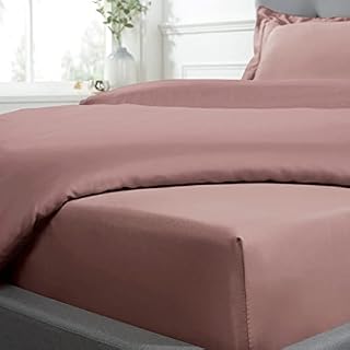 Sleepdown Fitted Sheet 100% Cotton Sateen Soft Cosy 10" 25cm Deep 300 Thread Count Luxury Bedding Bedsheet Bed Linen - Blush Pink - Double