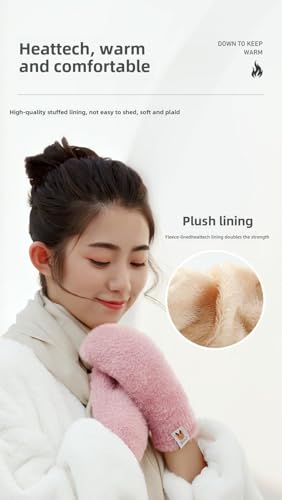 Winter Gloves Knitted Plush Mitten for Women Girl, Windproof Touchscreen Texting Cold Weather Warm Fashion Cute Glove4
