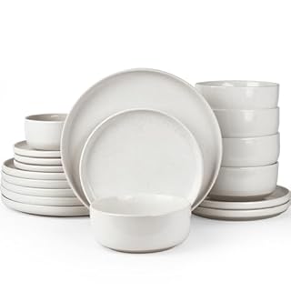 Richmount Milkyway Plates and Bowls Set, 18 Piece Dinner Set, Speckled Stoneware Dinner Sets for 6 People, Chip and Scratch Resistant Dinnerware Sets, Dishwasher & Microwave Safe, White