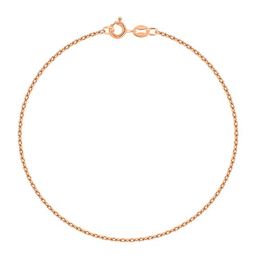 PLANETYS - Chaîne de Cheville Argent 925/1000 Plaqué Or Rose 18 Carats Maille Forçat Diamantée Largeur: 1.5 mm