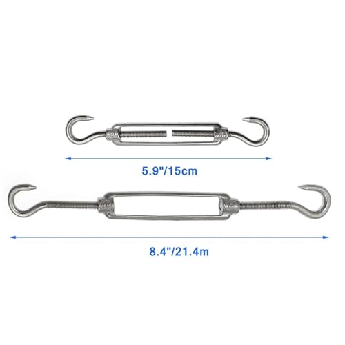 Tensores para cables Hook & Hook M6 de acero inoxidable 304 ajustables paquete de 5 para tensión de cables y cuerdas miniatura 3