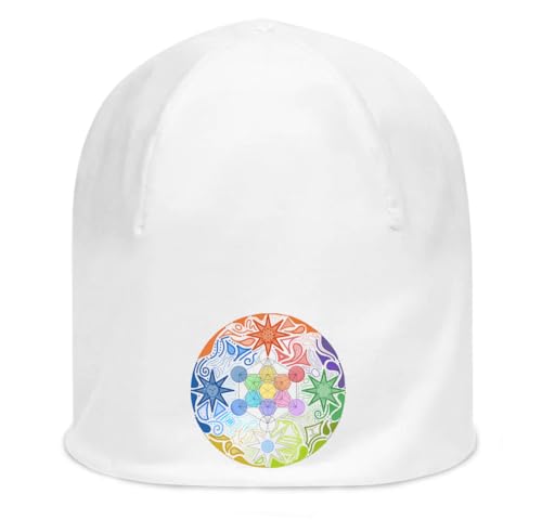 Bonnet extensible en coton blanc Merkaba Flower of Life pour homme et femme