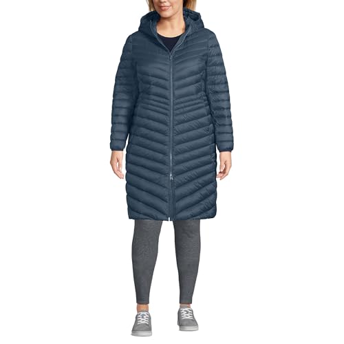 Lands' End Womens Packable Chevron Wanderweight Down Coat Vintage Blue Regular Small