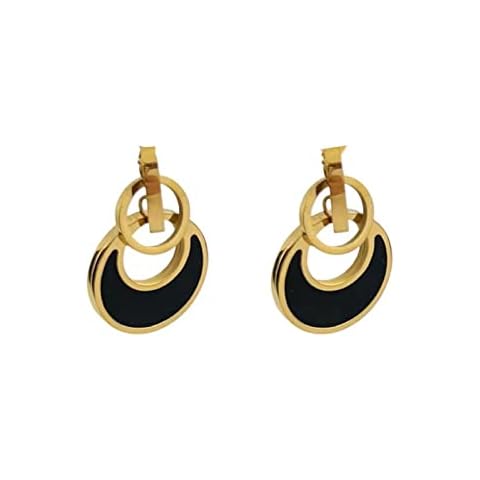 14K Gold Plated Circle Dangle Earrings for Women S925 Silver Needle Earrings for Women-Black Cover