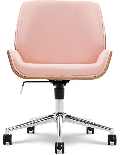 Elle Decor Ophelia Low-Back Task Modern Bentwood Home Office Armless Desk Chairs In Chrome Finish, French Pink 22.75D X 22W X 44H In #TOP3