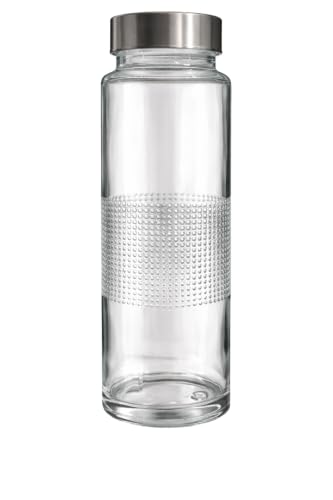 Image of Premium Glass Water Bottle with Stainless Steel Leakproof Lid | Textured Grip Clear Drinking Bottle | BPA Free Reusable Wide Mouth Bottle for Office, Gym, Home, School & Travel
