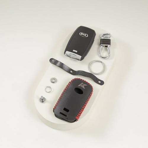 Image of Leather Car Smart Remote Key Cover Case for Kia Seltos, Sonet, Carens (Black)