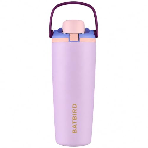 Image of FreeSip Gym Water Bottle 30oz with Built-in Straw & Chug Spout, Leak Proof Lock Lid, Carry Handle Travel Bottle for Fitness Workout Training Sports and Car Cup Holder (Light Lavender, 900 ml)