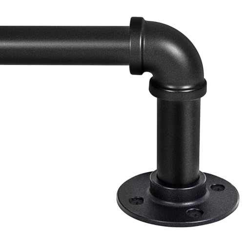 Heavy Duty Industrial Wrap Around Curtain Rod 66-120 Inch 1-Inch Blackout Room Darkening Drapery Pole Matte Black Rustic Pipe French Return Design for Indoor Outdoor & Room Divider