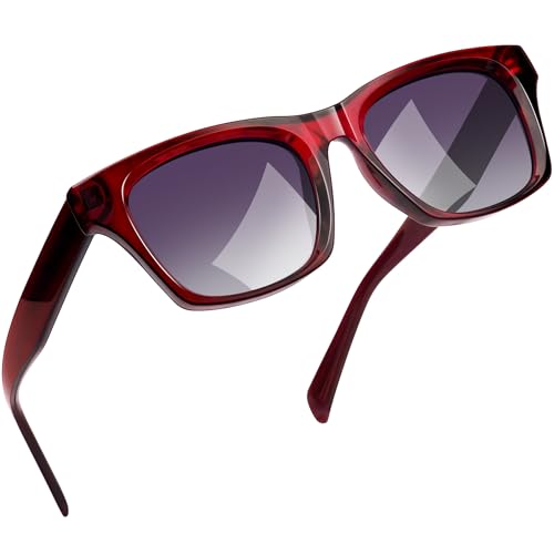 Joopin Gafas de Sol Mujer de Acetato Polarizadas Cuadradas Protección UV400 Diseño Retro Vintage de Moda Marco Vino Tinto