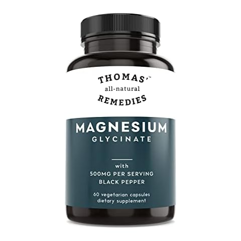 Thomas' all-natural Remedies Magnesium Glycinate Supplements, High Absorption, Dietary Supplements for Muscle and Bone Support, Non-GMO, No Fillers, 60 Vegan Capsules Cover