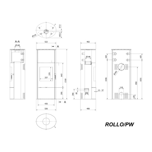 KRATKI Kaminofen aus Stahl ROLLO 7 kW Ø 150 mit Wasserhaube blass Verkleidung – Bild 7