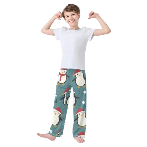 ZZXXB Penguin Pine Tree Snow Boys Long Pants Soft Trousers Elastic Waist Kids Lounge Bottoms with Pockets S-XL2